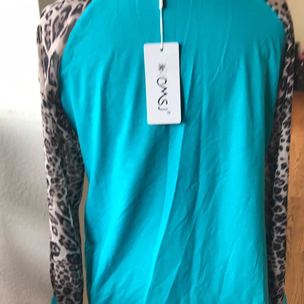 NWT OMSJ Leopard Animal Print Patchwork Plus LS Shirt Top Blouse Women’s Size L - Picture 4 of 13